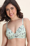 Zivame Padded Non Wired Medium Coverage Tshirt Bra - Grass Green Floral — thumbnail 5